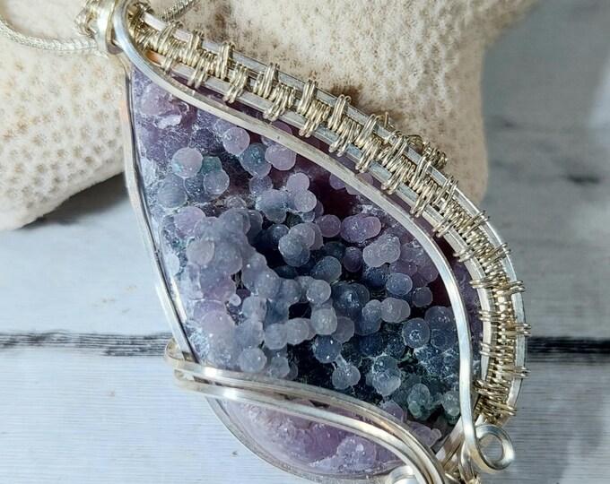 Natural Rough Grape Agate Pendant, Wire Wrapped .925 Silver Pendant, Sterling Silver Wire Wrapped pendants, Handmade Stone Jewelry GG17