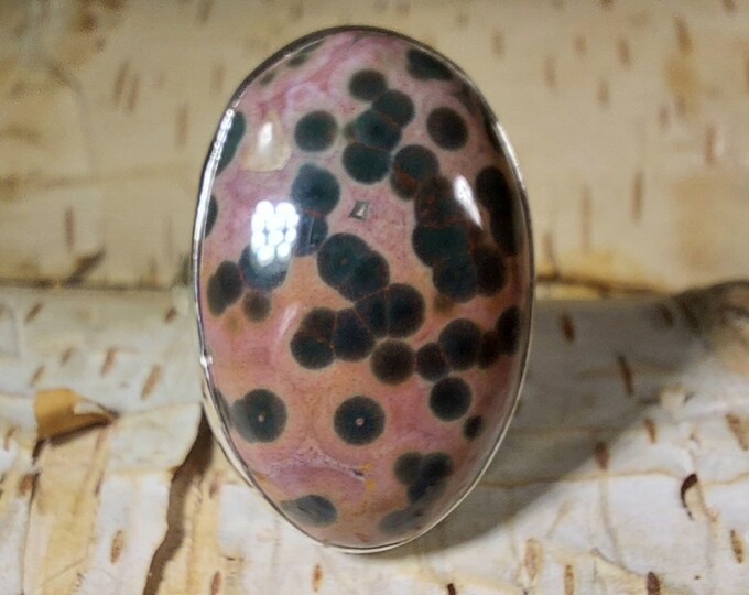 Natural High Grade Ocean Jasper Ring, Statement Ocean Jasper Ring, Ocean Jasper Sterling Silver Ring, Oval Ocean Jasper Ring Size 6.75, GM