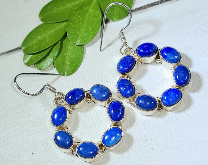 Natural High Quality Lapis Lazuli .925 Sterling Silver Earrings 10 Grams 1 3/4" x 1" L02