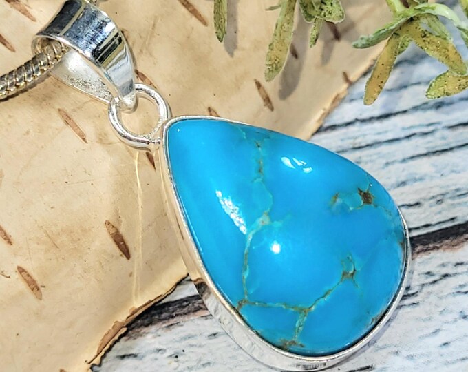 Handmade Arizona Turquoise Pendant: Sterling Silver Boho Jewelry