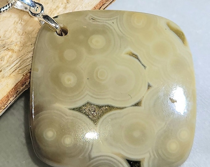 Natural Top Grade Ocean Jasper Oval Cabochon .925 Sterling Silver Pendant 1 5/8" x 1 3/8" EE34 Sterling Silver Bail
