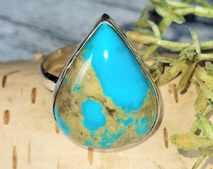 Arizona Turquoise Ring: Arizona Sterling Silver Ring, JS Statement Ring, Size 10