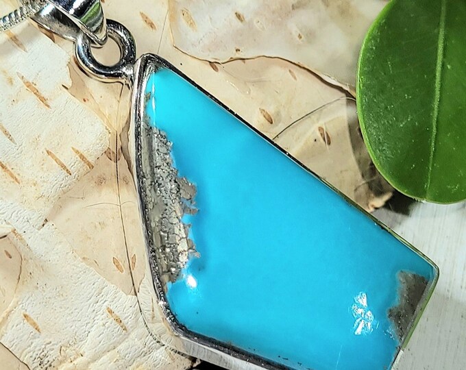 Natural Top Grade Arizona Kingman Turquoise Handmade .925 Sterling Silver Pendant 1 3/4" x 3/4" 8 grams ES18