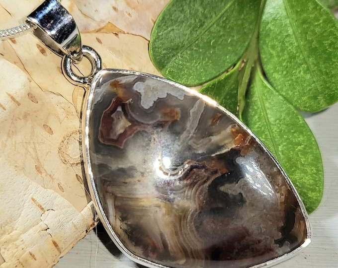 Natural High Grade Crazy Lace Agate Handmade .925 Sterling Silver Pendant 1 3/4" x 7/8" 8 Grams EW10