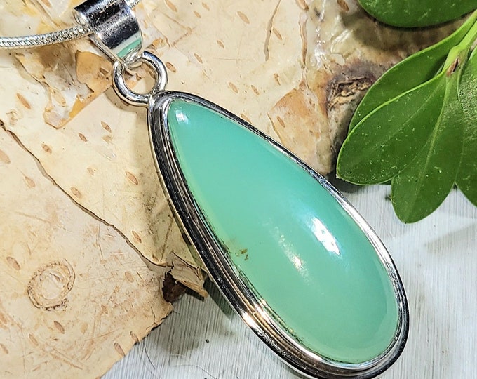 Natural AAA Grade Green Chrysoprase .925 Sterling Silver Pendant 1 3/4" x 5/8" 7 Grams AB21