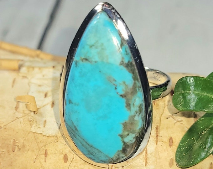 Turquoise Ring, Kingman Turquoise Ring, Turquoise Sterling Silver Size 7, Gift for Her, Boho Ring, Statement Ring, Handmade Ring,
