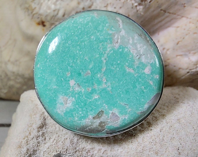 Natural Premium Variscite Sterling Silver Ring, Variscite Pear Ring Size 7, Statement Ring, Boho Ring, GN