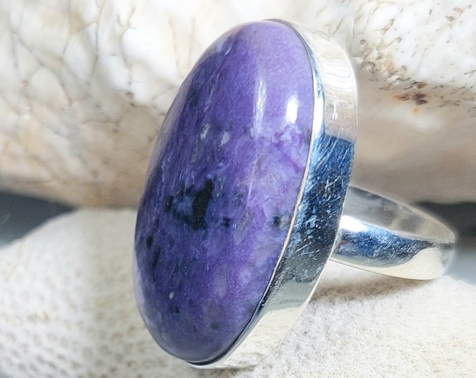 Charoite Ring,.925 Sterling Silver Charoite Ring, Size 6 Charoite Ring, Statement Ring, Size 6 Sterling Silver Ring, Gift for her GG