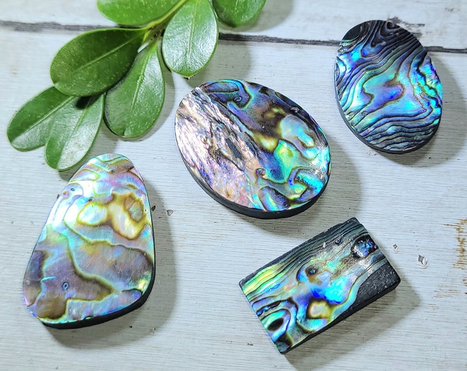 Natural High Quality Abalone Shell Cabochons 95ct 19 Grams Lot of 4 Mixed Shapes and Sizes Wire Wrapping, Weaving or Pendants EW26