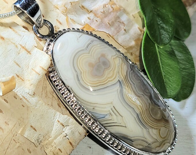 Natural High Grade Crazy Lace Agate .925 Sterling Silver Pendant 12 Grams 2 x 13/16" EV36