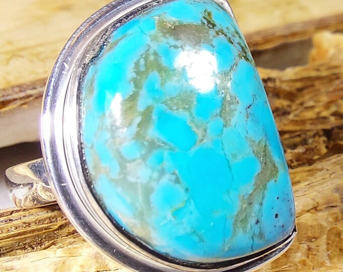 Turquoise Ring, Kingman Arizona Turquoise Ring, Turquoise Sterling Silver Size 6 1/4, Gift for Her, Boho Ring, Statement Ring, Handmade Ring