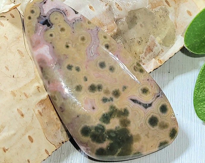 Natural Top Grade Colorful Ocean Jasper Freeform Cabochon 25ct 35mm x 18mm Wire Wrapping, Weaving or Pendant, Collector AD16