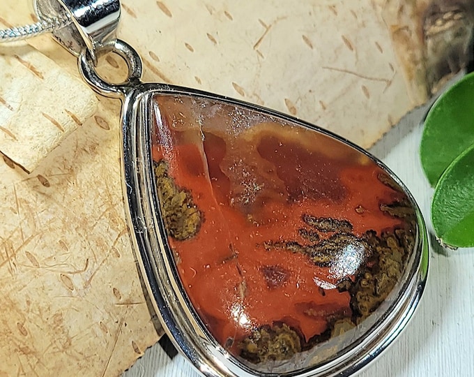 Natural Top Grade Colorful Seam Agate Pear Handmade .925 Sterling Silver Pendant 1 3/4" x 1" 10 Grams AP11