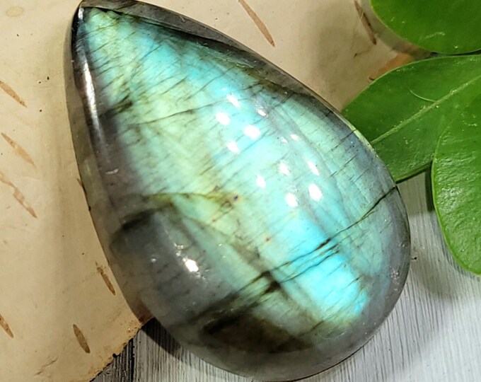 Natural Top Grade Multi Flash Labradorite Pear Cabochon 35ct 7 Grams 32mm x 21mm Wire Wrapping, Weaving or Pendant, Collector CK35