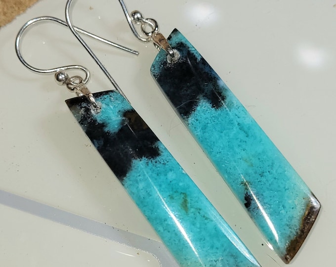 Blue Opal Earrings, Petrified Wood Earrings, .925 Sterling Silver Blue Opalized Petrified Earrings, Sterling Silver Blue Opal earrings GD11