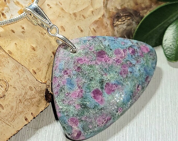 Natural Ruby Fuchsite .925 Sterling Silver Pendant Bead 1 1/4" x 1 1/4" AE05 Solid Sterling Silver Bail