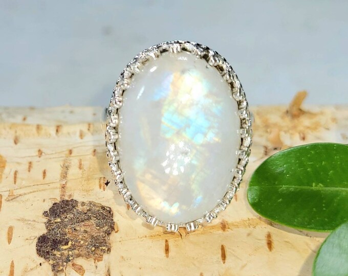 Moonstone Ring, Handmade Moonsone Sterling Silver Ring Size 6.5 Handmade Ring, Boho Ring, Statement Ring, Gift for Her DN