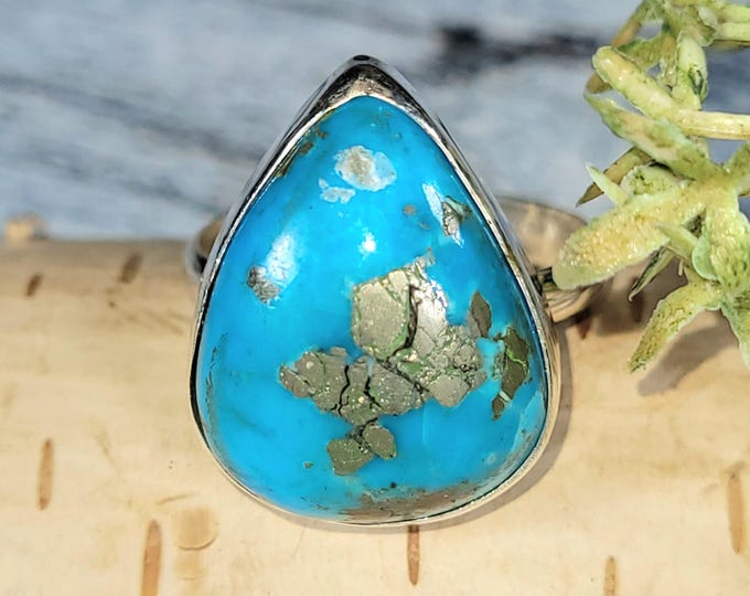 Arizona Turquoise Ring: Arizona Sterling Silver Ring, Statement Ring, Size 10, JS