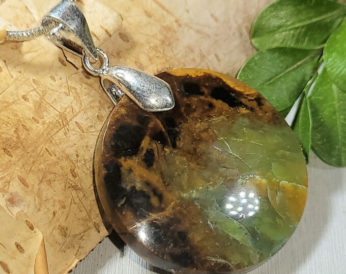 Natural Premium Multi Color Opalized Wood Cabochon Handmade .925 Sterling Silver Pendant 1 5/8" x 1" AR36 Custom Fit Sterling Silver Bail