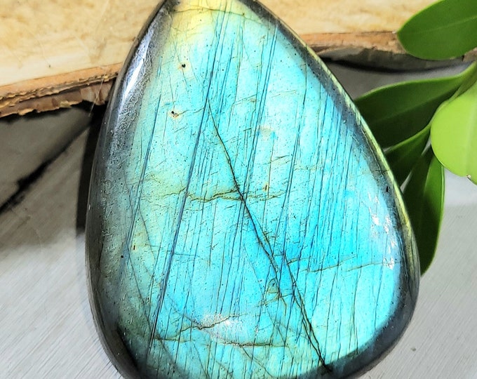 Natural Premium Blue Green Labradorite Pear Cabochon 135ct 50mm x 36mm Wire Wrapping, Weaving, Pendant Bolo Tying LC06