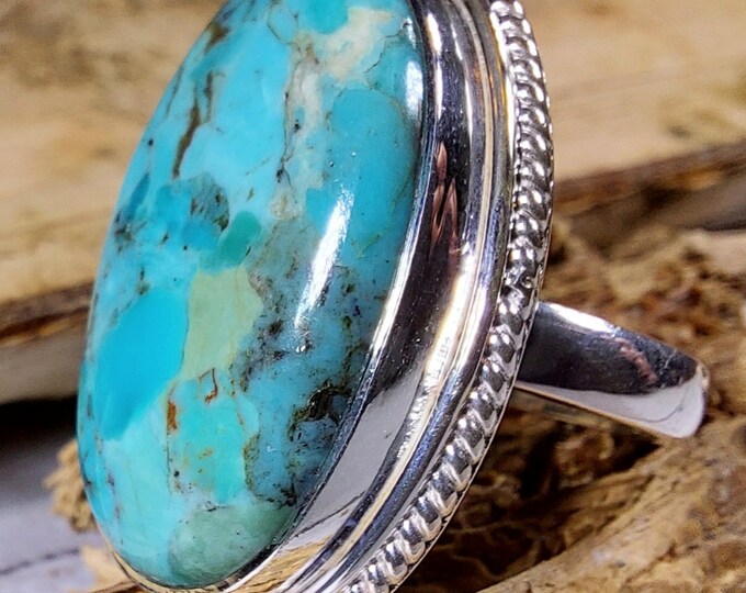 Turquoise Ring, Kingman Arizona Turquoise Ring, Turquoise Sterling Silver Size 7 3/4, Gift for Her, Boho Ring, Statement Ring, Handmade Ring