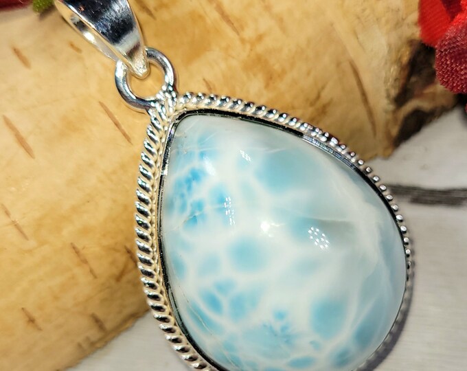 Larimar Pendant, Larimar Sterling Silver Pendant, Handmade Larimer Sterling Silver Pendant, Statement Pendant, Boho Pendant DK05 Gift