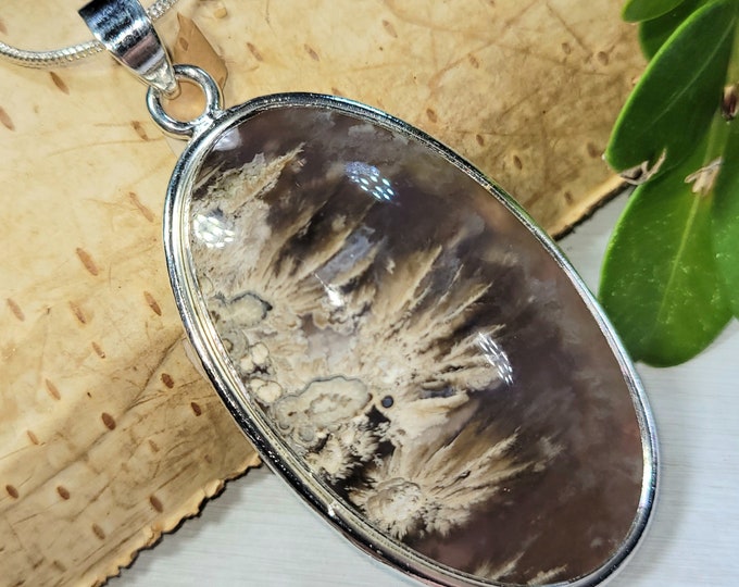 Natural High Grade Rare Purple Moss Agate Oval Handmade .925 Sterling Silver Pendant 2 1/4" x 1" 14 Grams CS44 Gift for Her