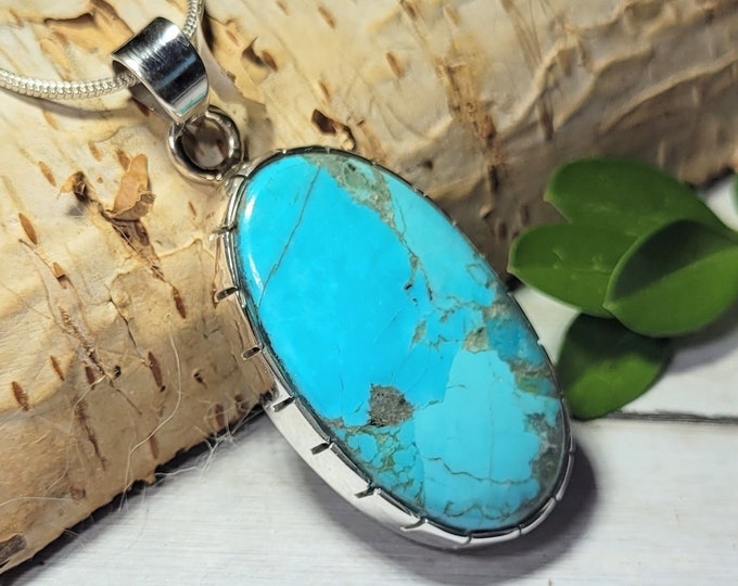 Natural Top Grade Kingman Turquoise .925 Sterling Silver Pendant Weighs 8 Grams Measures 1 3/4" x 3/4" AF25