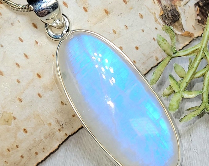 Moonstone Pendant, Moonstone Sterling Silver Pendant, Blue Moonstone Pendant, Handmade Moonstone Sterling Silver Pendant. Gift for Her, GS25