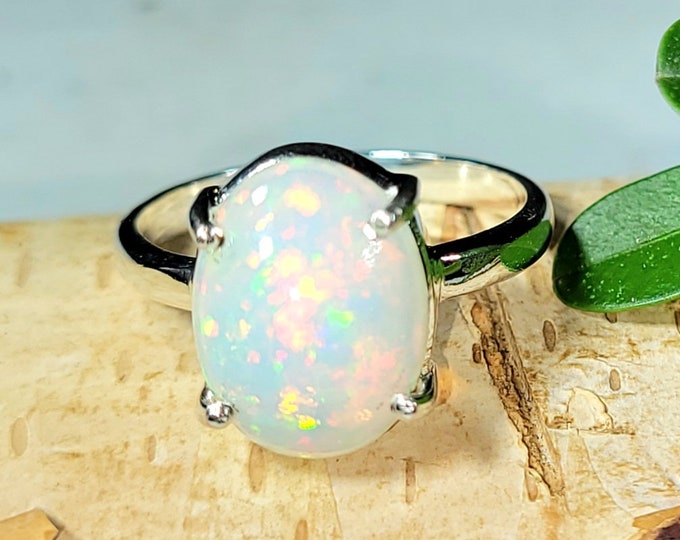 Ethiopian Opal Ring, Ethiopian Opal Sterling Silver Ring, Multi Color Opal Ring, Statement Ring, Handmade Ring, Gift for Her, DS Size 8