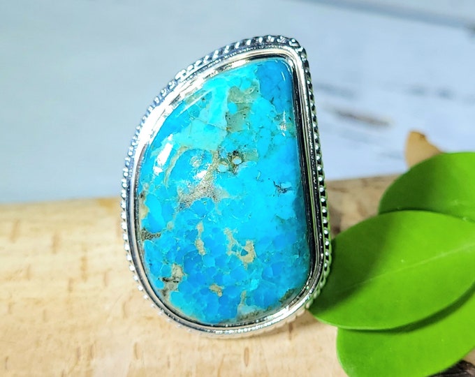 Kingman Turquoise Ring, Turquoise Ring, Arizona Turquoise Sterling Silver Ring Size 7.5 Gift for Her, Boho Ring, Statement Ring, FB22