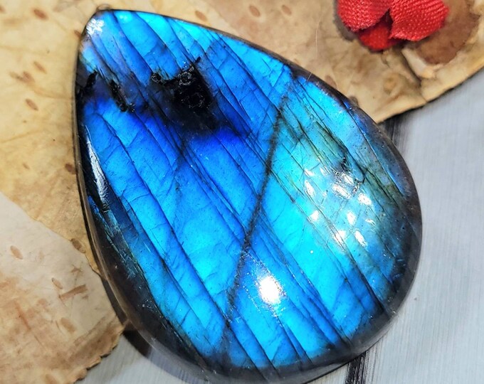 Natural Premium Blue Flash Labradorite Pear Cabochon 55ct 30mm x 26mm Wire Wrapping, Weaving, Pendant, Collector DC12