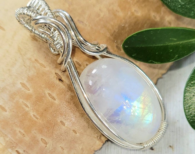 Moonstone Pendant, Hand Wire Wrapped Sterling Silver Moonstone Pendant,  Handmade Moonstone Sterling Silver Pendant, Gift for Her DU16