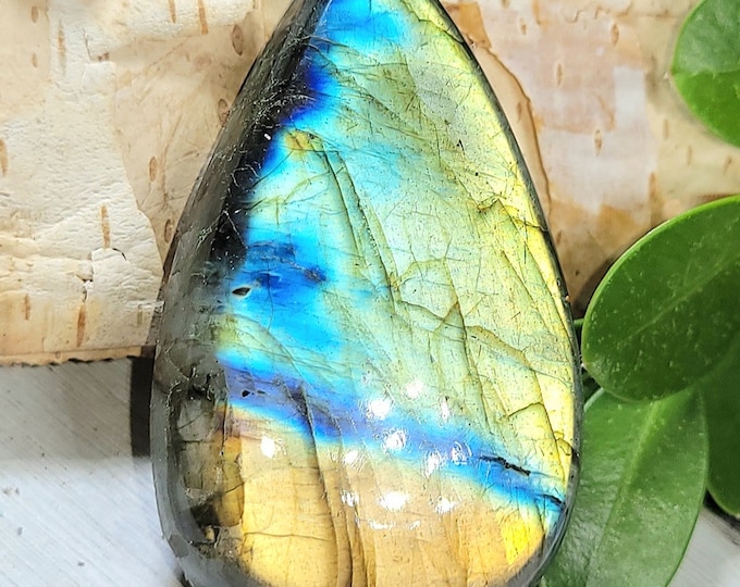 Natural Multi Color Labradorite Pear Cabochon 65ct 40mm x 24mm Wire Wrapping, Weaving or Pendant, Collector EW07