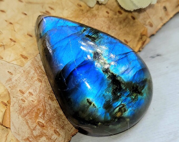 Labradorite Cabochon, 35ct Labradorite Pear Cabochon, Blue Flash Labradorite Cabochon, Wire Wrapping, Weaving, Pendant, Collector DE25