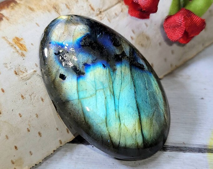 Natural Top Grade Multi-Flash Labradorite Oval Cabochon 55ct 11 Grams 38mm x 24mm Wire Wrapping, Weaving or Pendant, Collector DA16