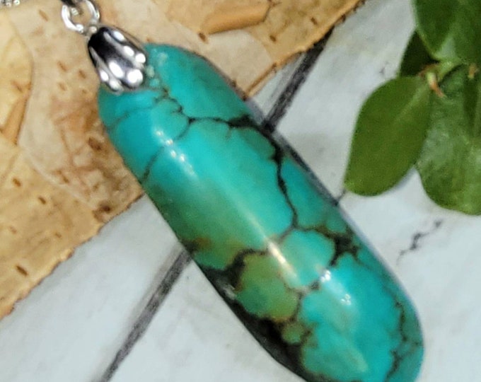 Turquoise Pendant, Spiderweb Turquoise Cabochon Sterling Silver Pendant. Handmade Pendant, Gift for Her, Natural Stone DF29 Boho Pendant
