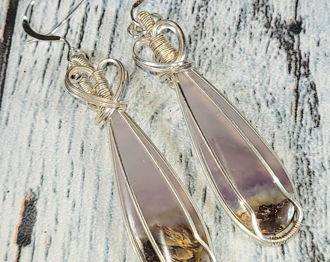 Moss Agate Earrings, Moss Agate Sterling Silver Wire Wrapped Earrings, Moss Agate Statement Wire Wrap Earrings, Handmade Earrings, JF14