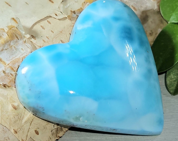 Natural High Grade Dominican Larimar Heart Cabochon 80ct 16 Grams 34mm x 34mm x 9mm Thick "Use for Wire Wrapping, Weaving, Pendant" EP50
