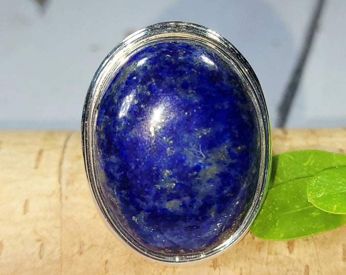 Lapis Ring, Lapis Lazuli Sterling Silver Ring, Handmade Oval Lapis Sterling Silver Ring, Size 9.5, Statement Ring, Gift for Her, FH