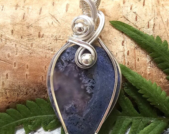 Natural High Grade Purple Moss Agate Pear Handmade .925 Sterling Silver Pendant 2 1/8" x 1 1/8" 10.4 Grams FS10 Gift for Her Genuine Stone