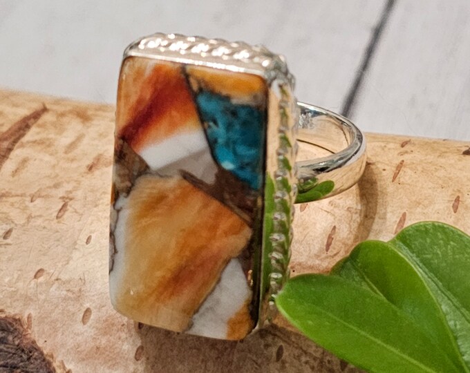 Spiny Oyster Turquoise Ring with Copper, Spiny Oyster Turquoise .925 Sterling Silver Ring, Size 8 Spiny Oyster Turquoise Ring.