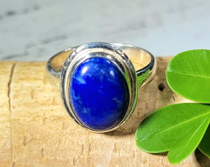 Lapis Lazuli Ring, Lapis Lazuli Sterling Silver Ring, Lapis Crown Prong Sterling Silver Ring, Size 8, Handmade Lapis Ring, FK16, Gift