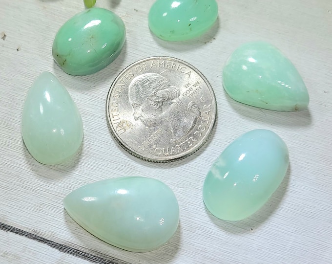 Natural Top Grade Australian Chrysoprase Oval Cabochons 100ct 6 Stone Lot Wire Wrapping, Weaving, Rings or Pendant CL09 Mixed Sizes & Shapes