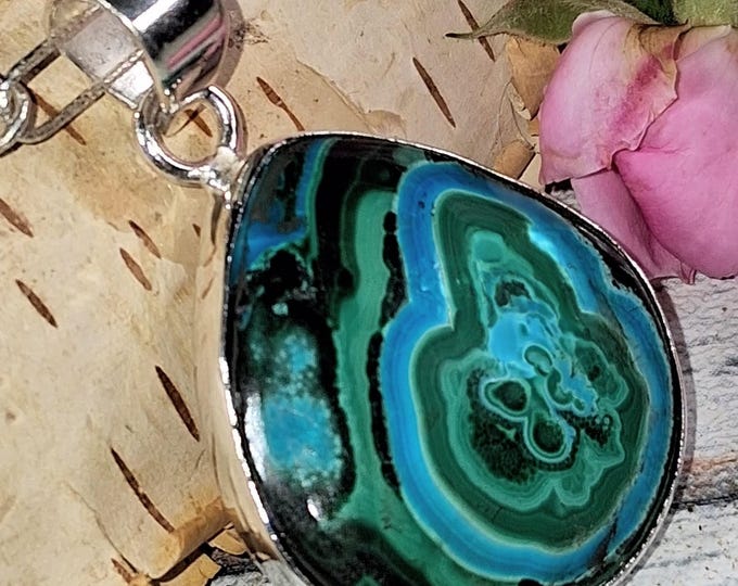 Handmade Chrysocolla Malachite Sterling Silver Statement Pendant