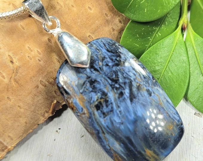 Pietersite Pendant, Blue Pietersite Sterling Silver Pendant, Handmade Rectangle Pietersite  Pendant, Statement Pendant, Gift for Her, FL17