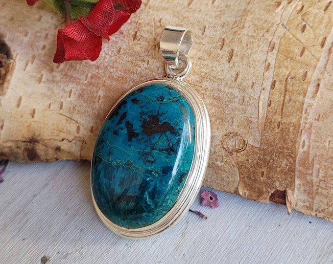 Natural Premium Grade Oval Shattuckite .925 Sterling Silver Pendant Weighs 12 Grams measures 1 1/2" x 1" CX19.