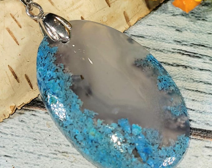 Handmade Green Moss Agate Sterling Silver Pendant: Oval Moss Agate Pendant, JH20
