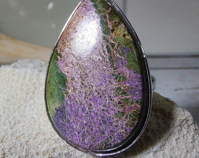 Natural Premium Grade Stichtite Sterling Silver Ring, Boho Ring, Statement Ring; Handmade Ring, Premium Grade Stichtite, Ring Size 8 3/4 GP
