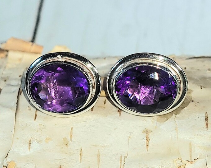 Natural High Grade Amethyst .925 Sterling Silver Stud Earrings 5/8" x 1/2" 6 Grams Eye-Clean EZ05 Approximately 6Ct